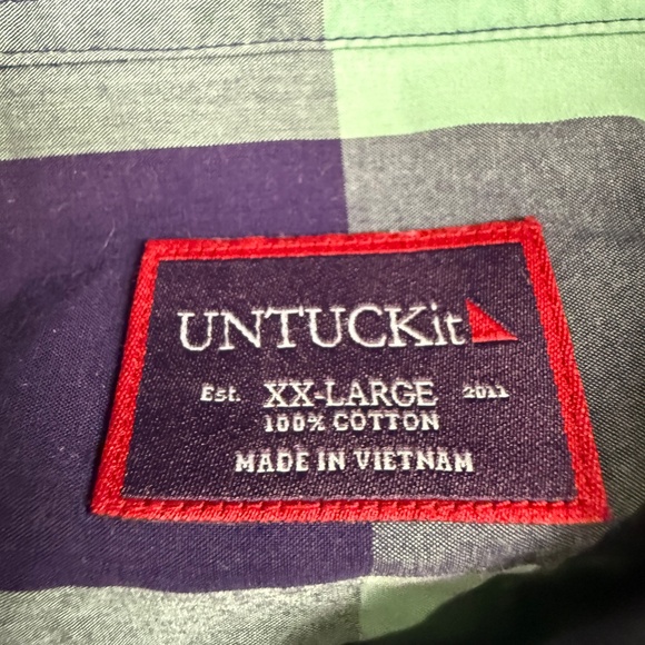 Untuckit Men's Bonardo Button Down Buffalo Plaid Shirt Blue/Green Sz XXL Casual - Picture 4 of 10